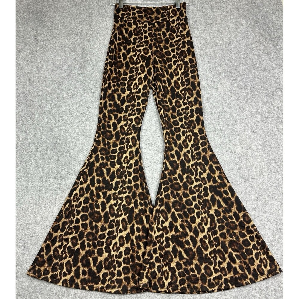 Turquoise Haven Pull On Leopard Flare Leg Pants Womens S Western Boho Stretch
